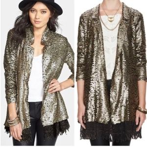 FREE PEOPLE long line gold sequin duster coat FESTIVAL WEAR